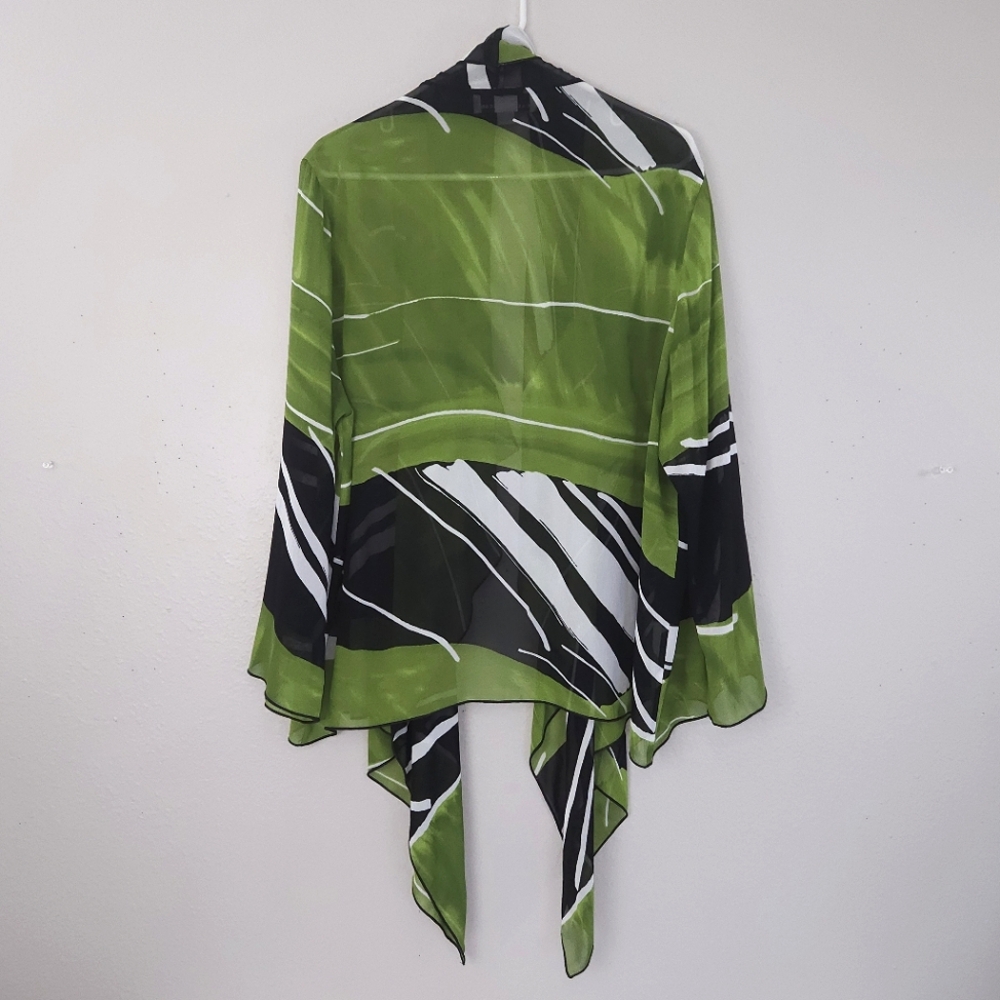 Caroline Rose Open Front Cardigan Kimono LARGE Black Green White - Picture 3 of 7